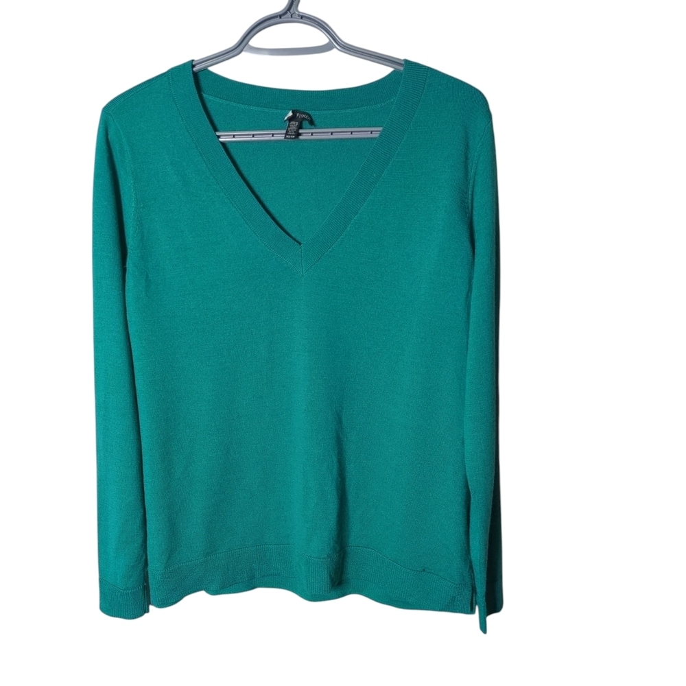 Eileen Fisher Teal V Neck Merino Wool Women's Sweater Size XS Oversized